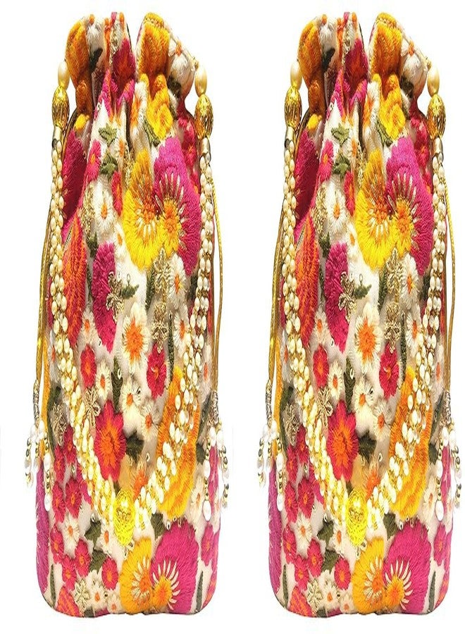 DUCHESS Women White Multi Potli Bag Purse (Pack of 2)